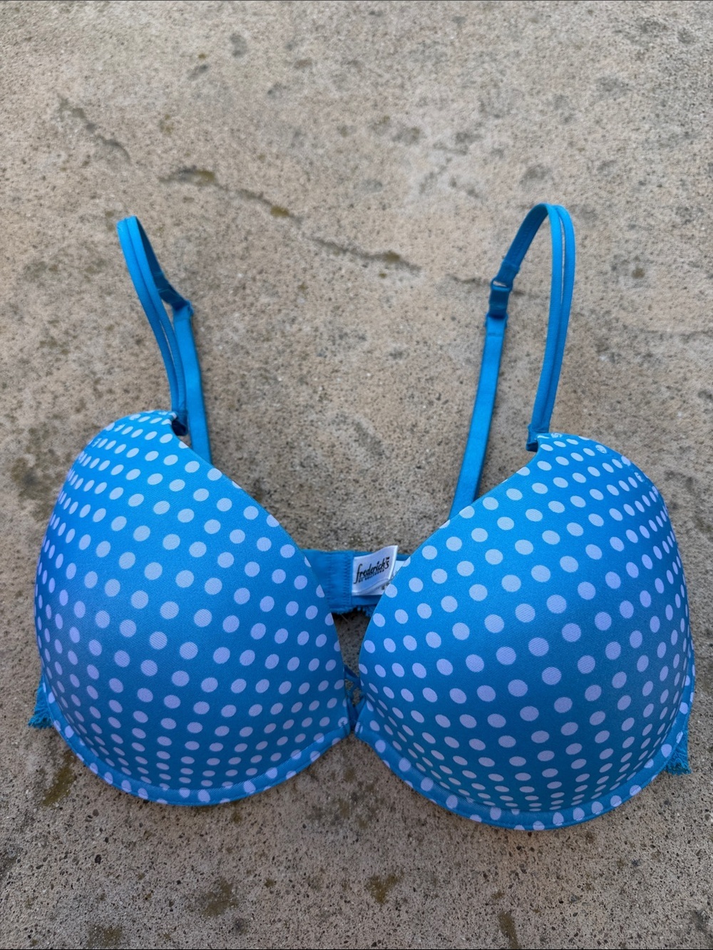 Frederick's of Hollywood Womens Blue/White Polka Dot Padded Push up Bra Size 38C